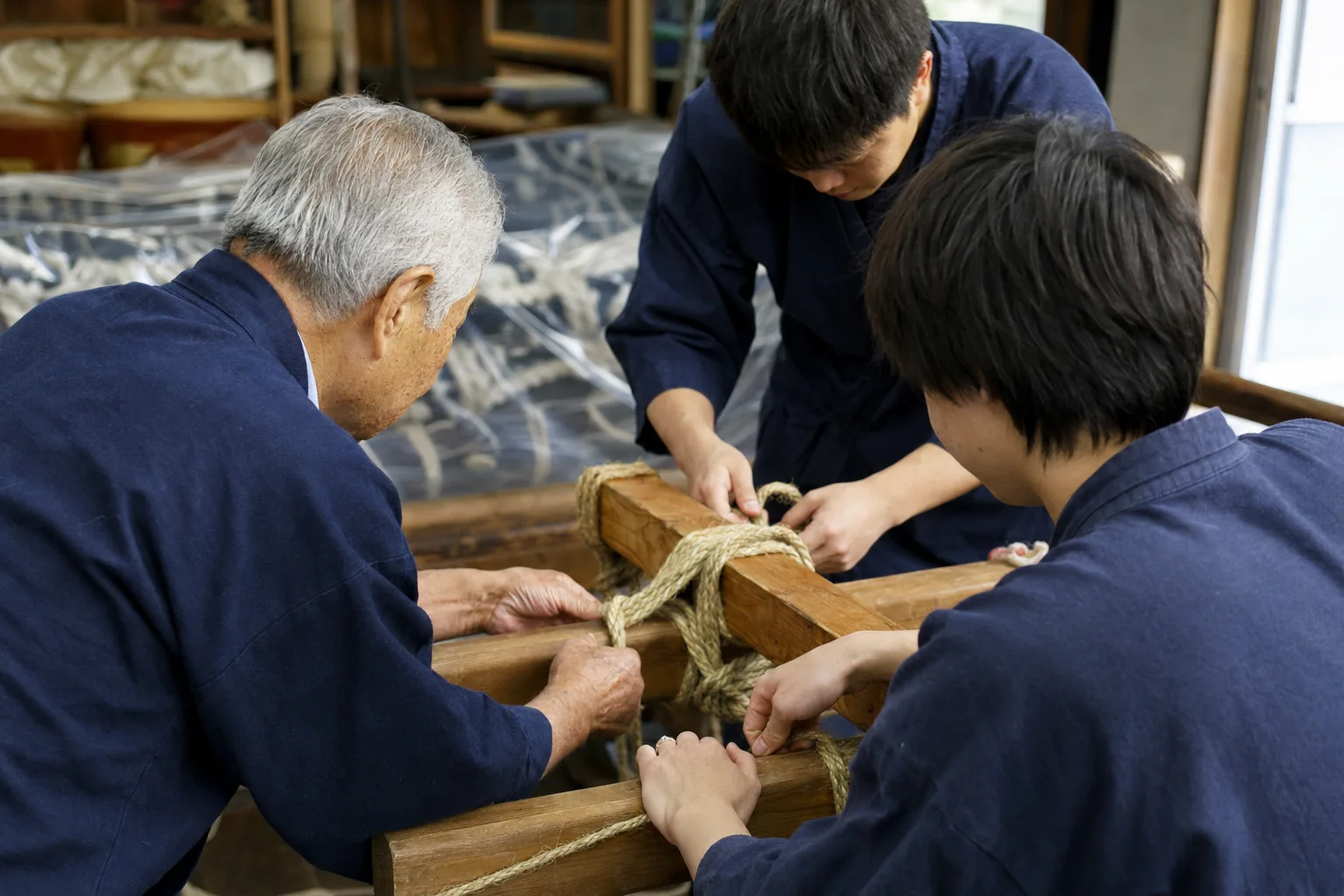 祭礼準備を通して複数世代が経験を受け渡す場面を表現したAIイメージ