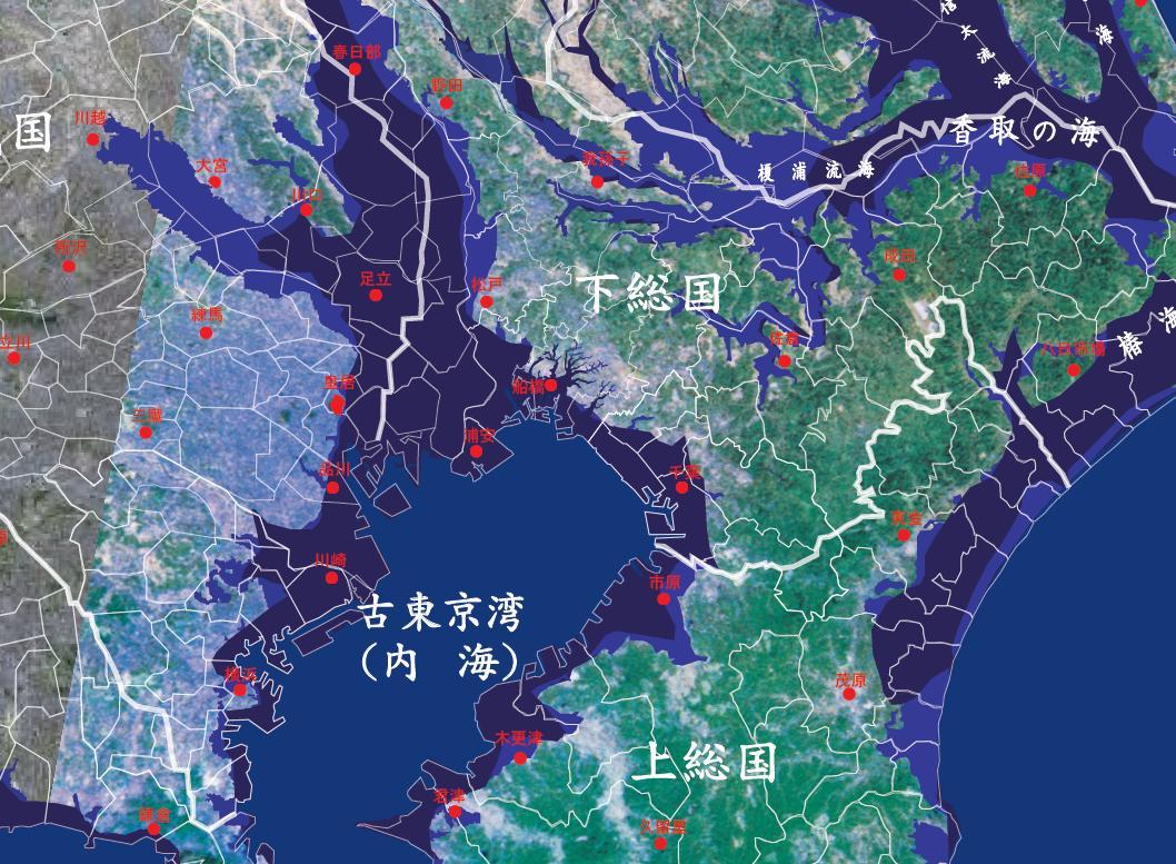 古代の東京湾海岸線のイメージ図