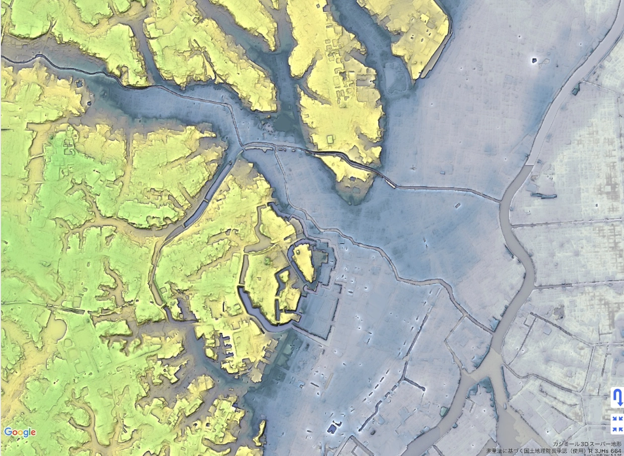 江戸周辺の低地と湿地帯を示す地形図