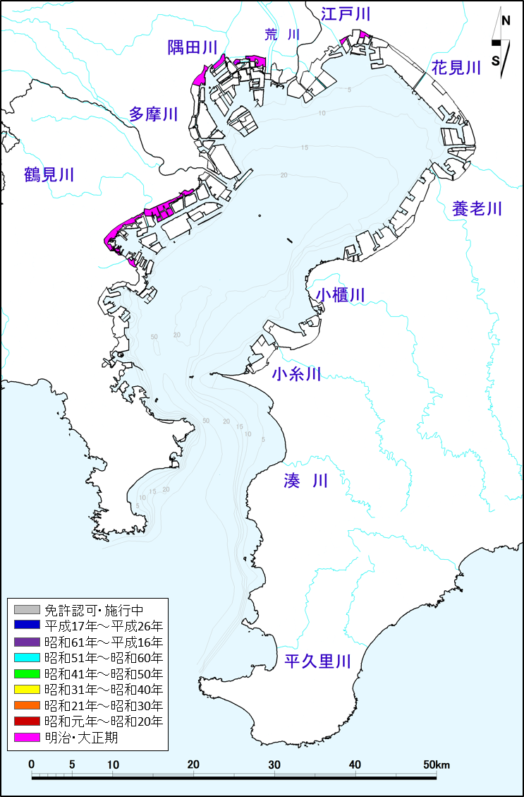 明治・大正期の埋立地分布図