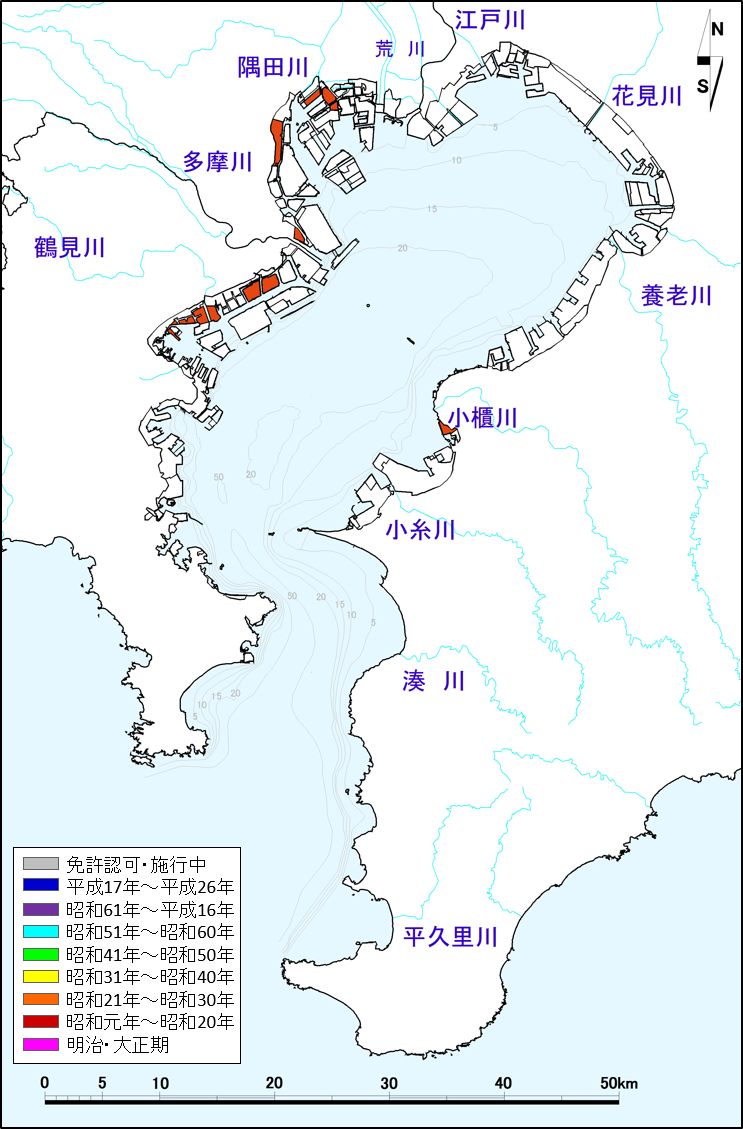 昭和元年〜昭和20年の埋立地分布図