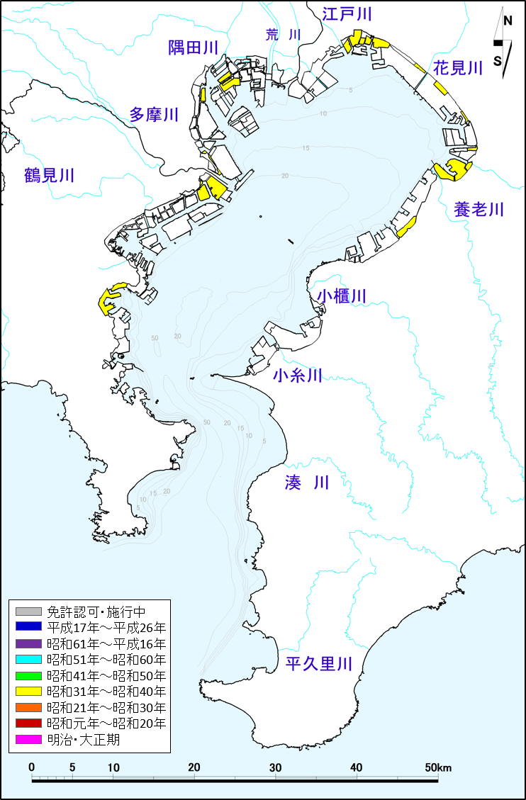 昭和31年〜昭和40年の埋立地分布図