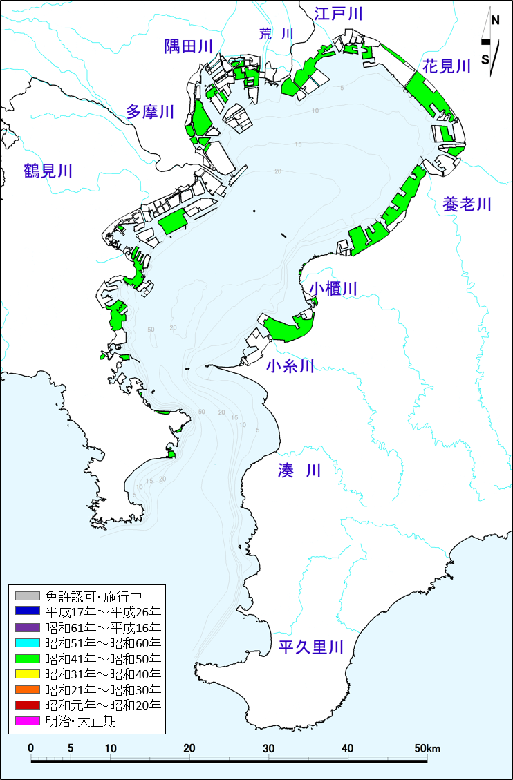 昭和41年〜昭和50年の埋立地分布図