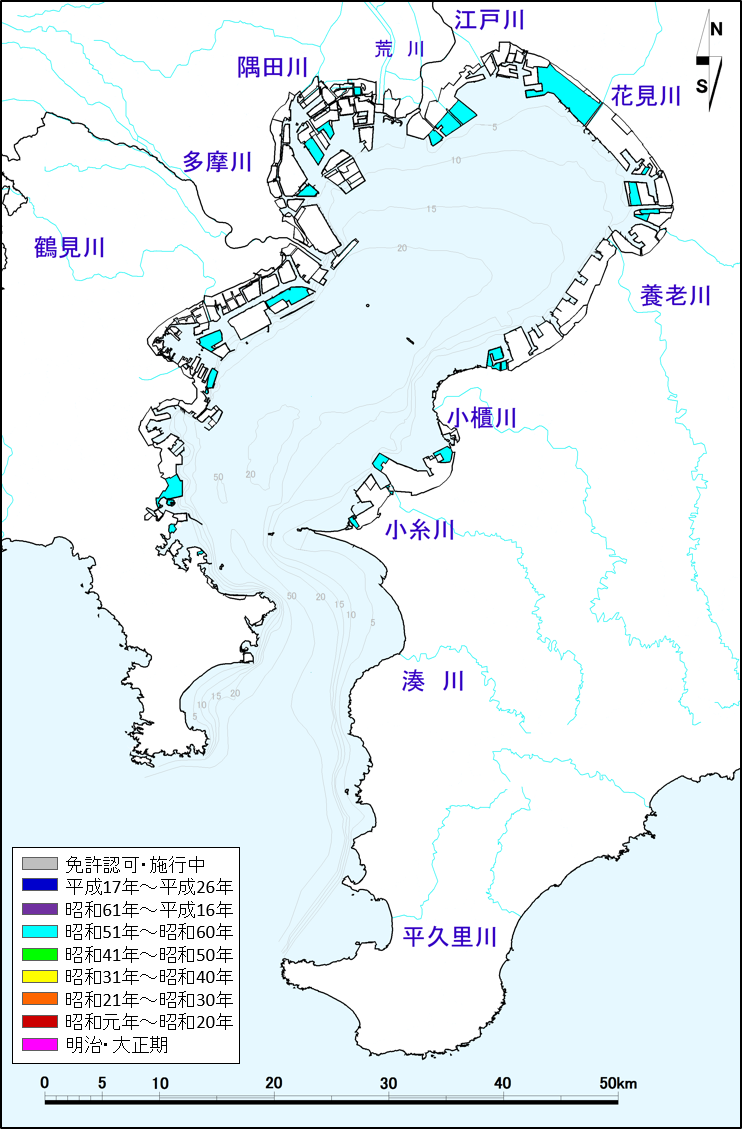 昭和51年〜昭和60年の埋立地分布図