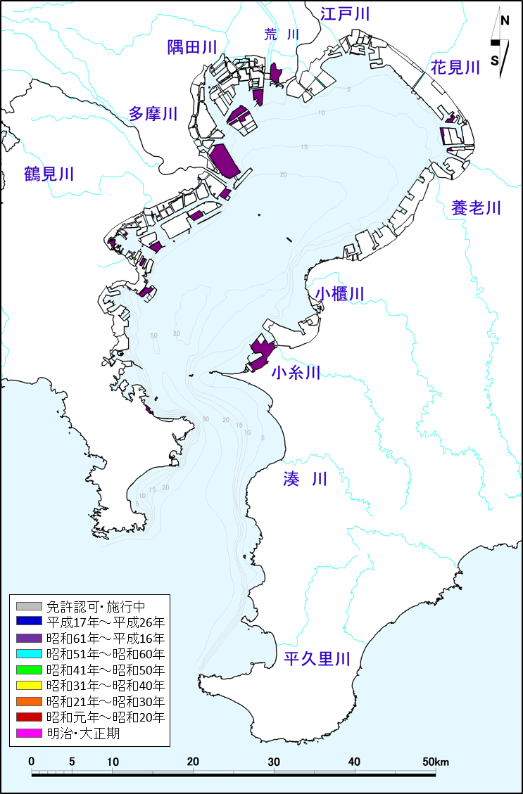 昭和61年〜平成16年の埋立地分布図