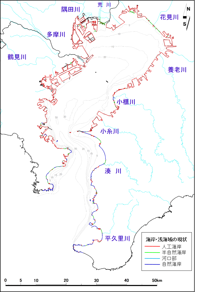 東京湾埋立面積の変遷グラフまたは図