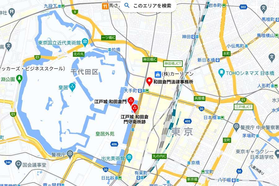 日比谷入江付近の標高の様子