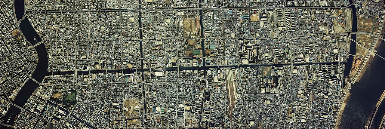 1984年撮影の小名木川付近の空中写真