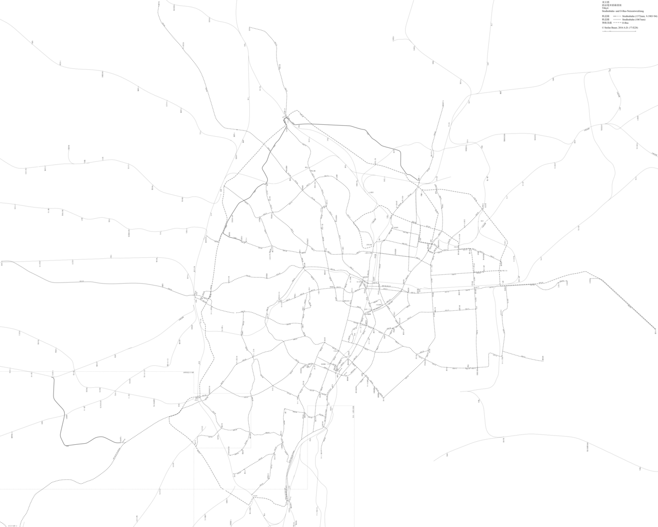 都電網の拡張と廃止の進展を示す図