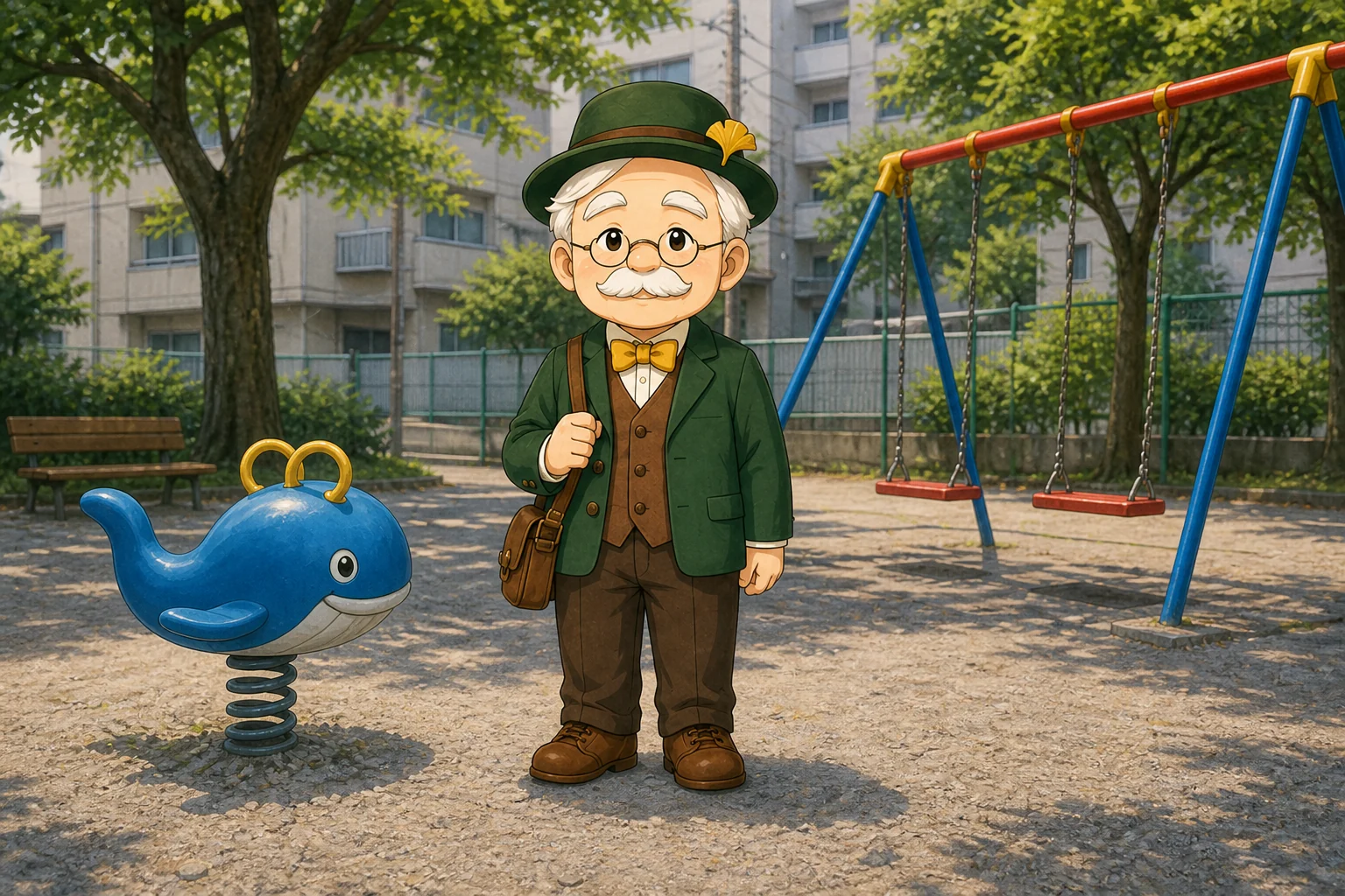 本多静六先生の1 POINT。せいろく先生がこの児童遊園を案内している