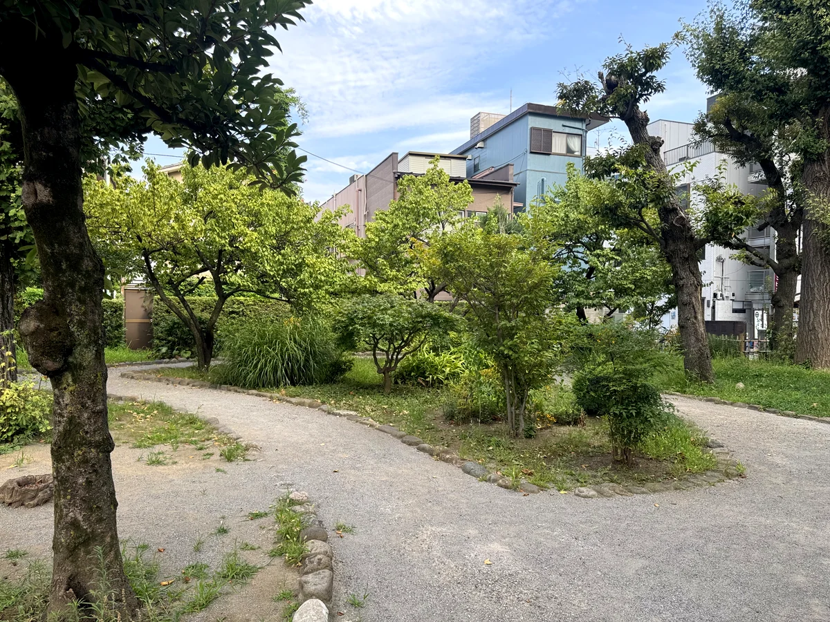 緑に囲まれた公園内の遊歩道