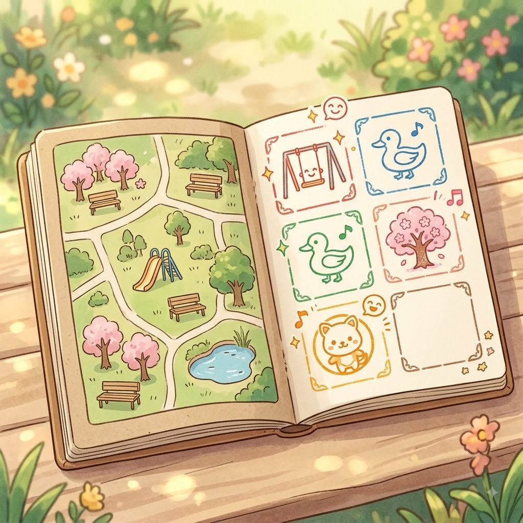 公園マップとスタンプ帳のイラスト